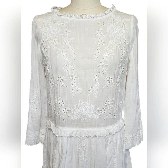 Zadig & Voltaire Deluxe Rex Broderie Embroidery White Eyelet Floral Mini Dress S - Picture 2 of 16